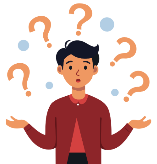 a cartoon of a man with many question marks above his head